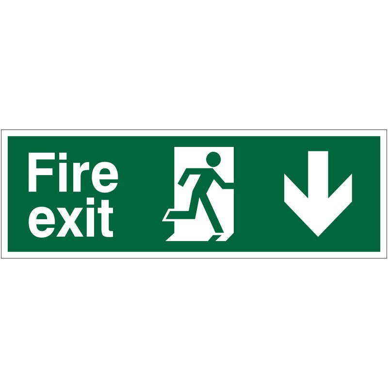 PVC Sign 600x200mm Fire Exit (Arrow Down)