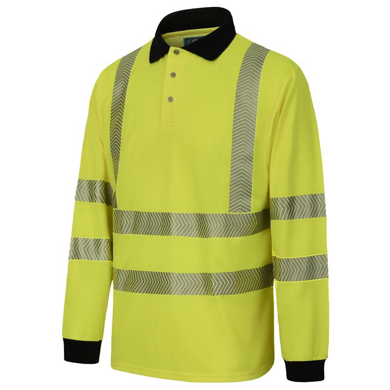 Long sleeve Premium Polo Shirt Yellow S EN ISO 20471 Class 3